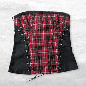 tripp nyc red & black plaid corset top rare
